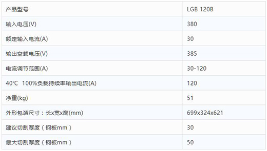 九洲国际数字化等离子切割+碳弧气刨两用机LGB 120B整机参数