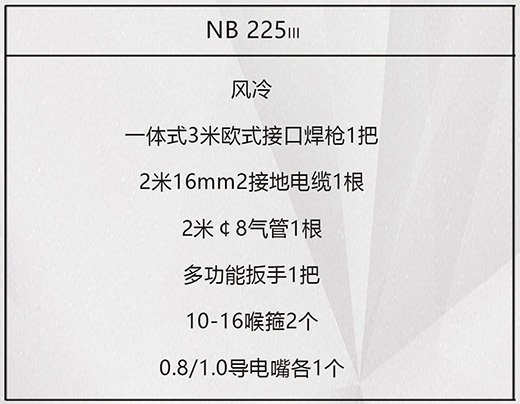 九洲国际NB 225???气保焊机标配附件